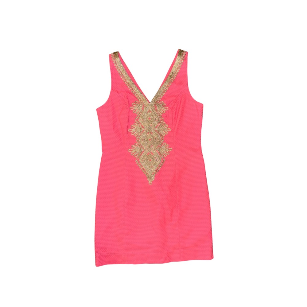 Lilly Pulitzer Shift Dress Women 6 Pink Good Soutache Embroidered Pique